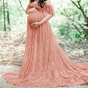 Maternity Lace Off-Shoulder Gown with Train – Size L – Excellent Condition